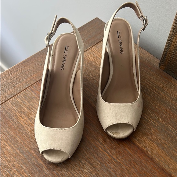 Call It Spring Cream Wedges with Slingback Peep-Toe - Picture 2 of 3